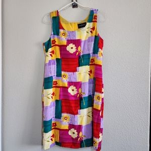 Vintage John Roberts Colorful Floral Zip Up Dress. EUC.